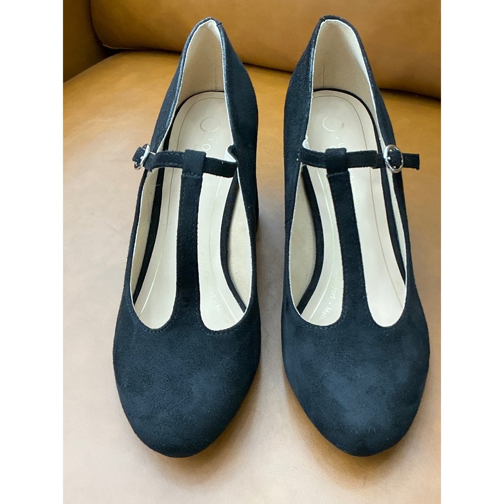 Journee Collection Talani T-Strap Pump Womens 9 Black Block Heel Suede - Picture 3 of 8